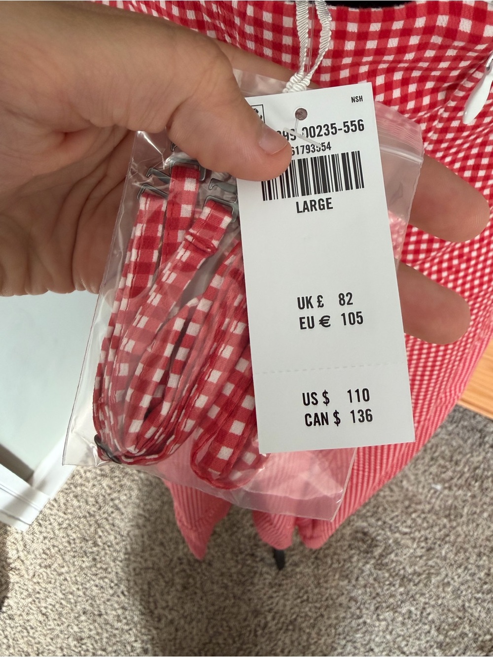 Mila Strapless Red Gingham Midi Dress - NWT - Picture 3 of 5